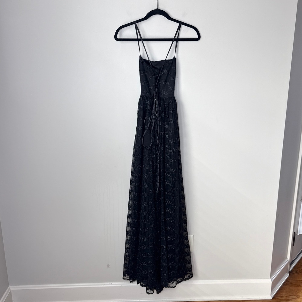 NWT Lulus Pursuing‎ Elegance Black Floral Embroidered Lace-Up Maxi Dress Medium - Picture 6 of 9